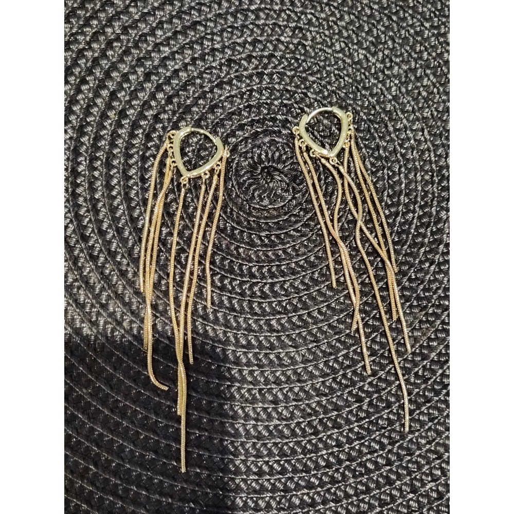 Gold Heart Huggie Hoop Earrings Long Snake Chain Tassel Fringe Statement Dangle